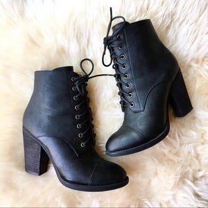 Dollhouse Black Faux Leather Lace Up Booties